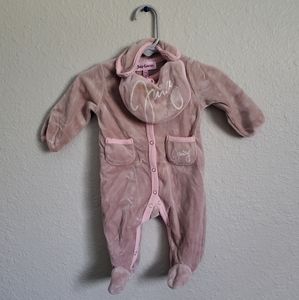 Pink Juicy Couture Velour Footie Pajama and Bib Set - 0-3 months - Baby Girl